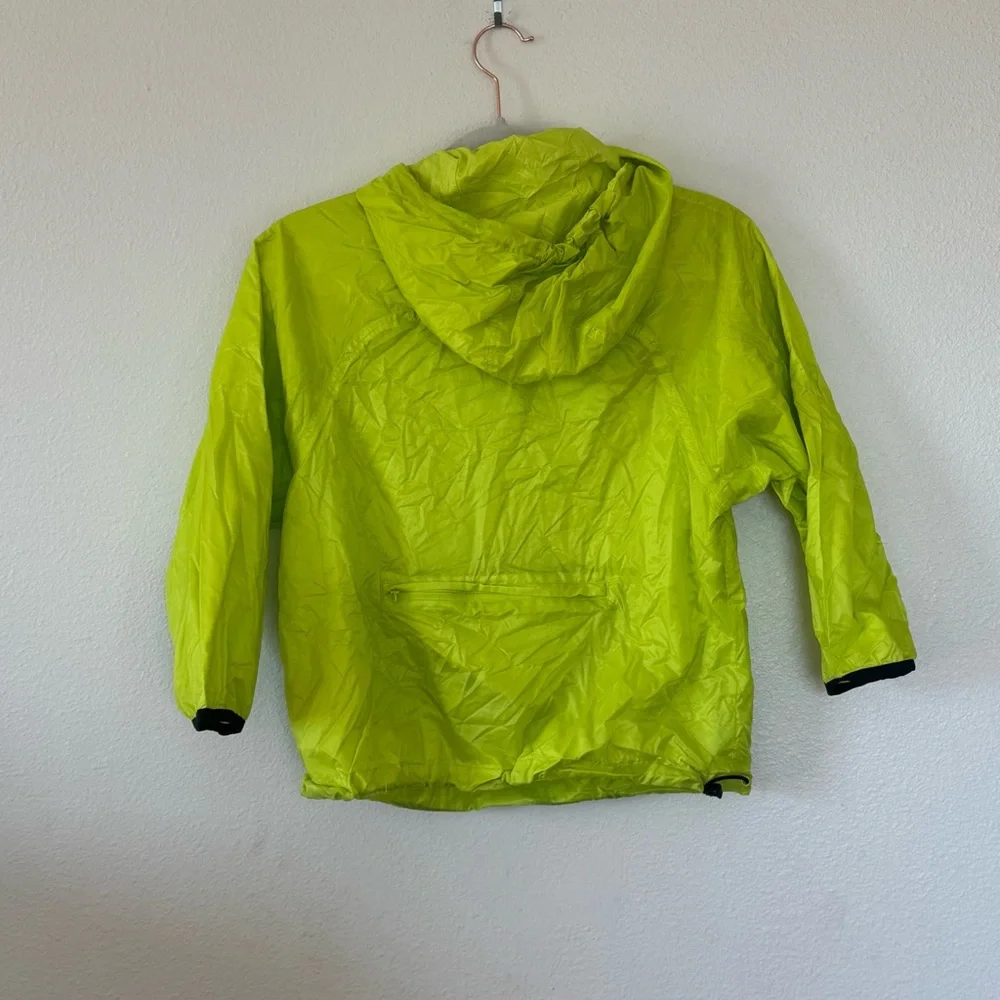 Nike Neon Green Yellow Packable Hooded Windbreaker Crop Jacket Semi Sheer S - Picture 3 of 8
